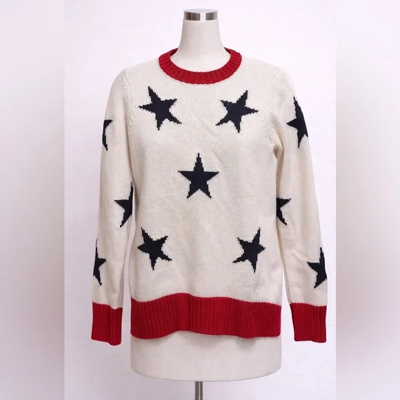 Sail to Sable Star Sweater Cream Navy Red Trim Size Small 17” PTP - Picture 2 of 4